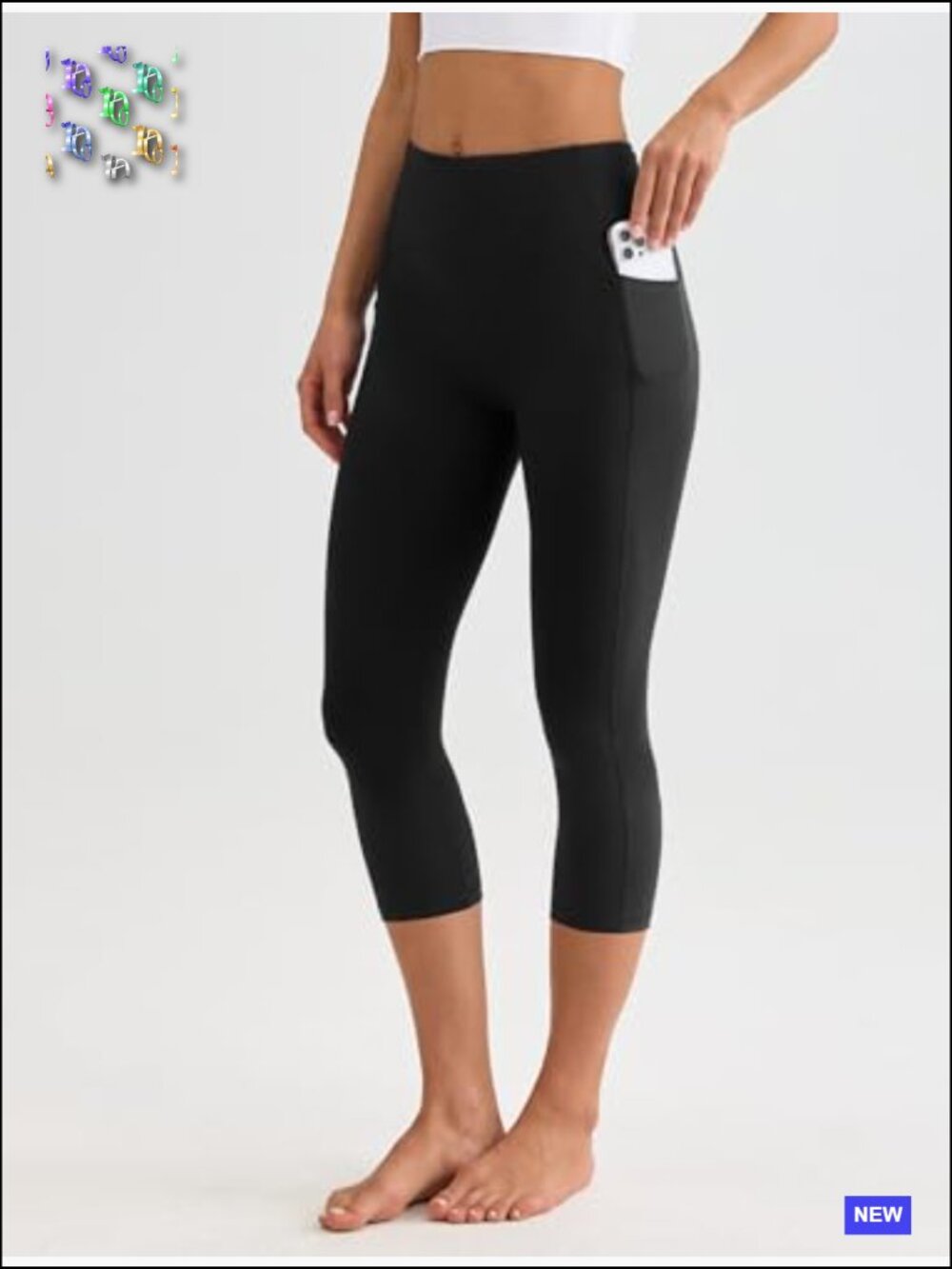 High Waisted Capri Leggings with Pockets for Yoga Gym Athletic Workout - Picture 2 of 7